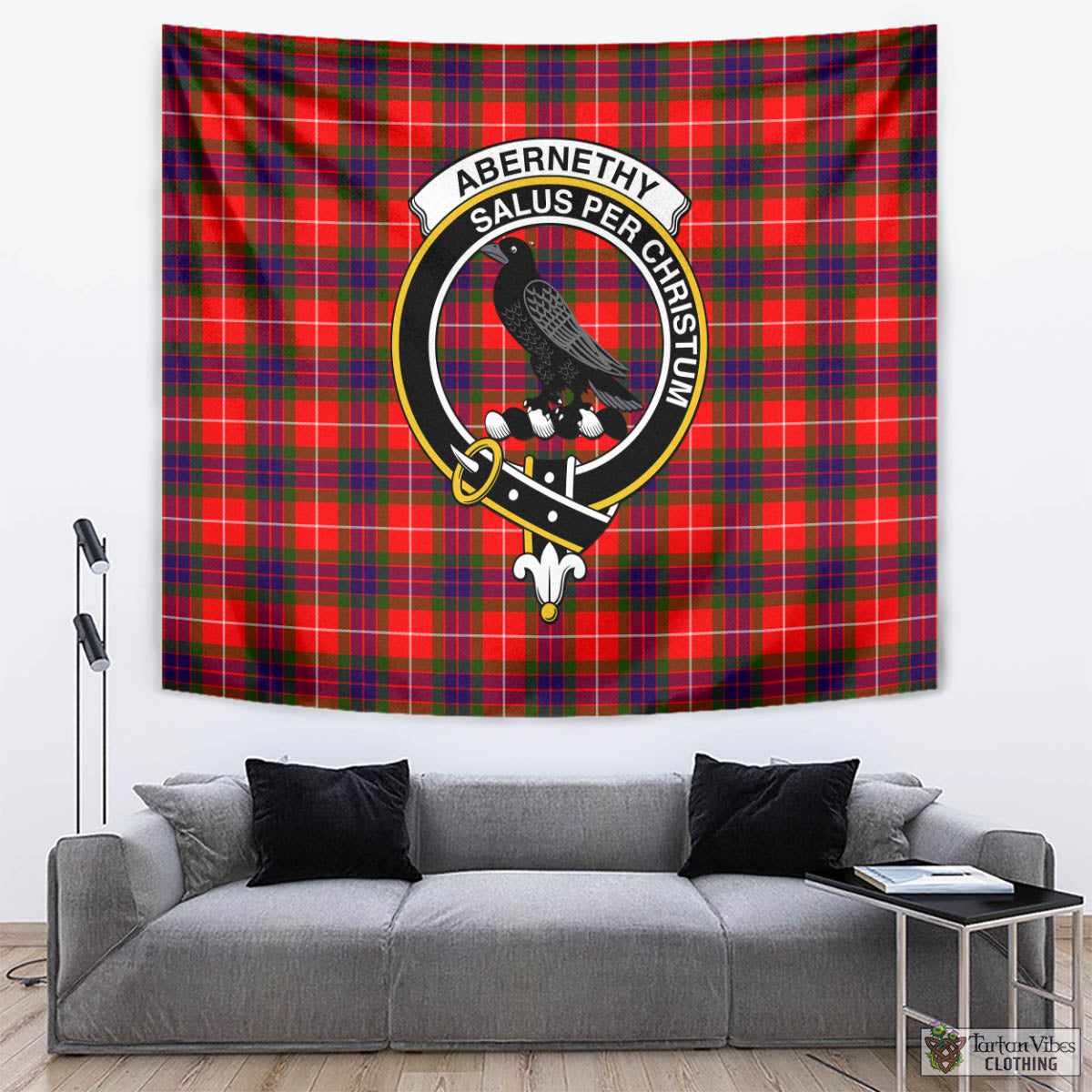 Tartan Vibes Clothing Abernethy Tartan Tapestry Wall Hanging and Home Decor for Room with Family Crest