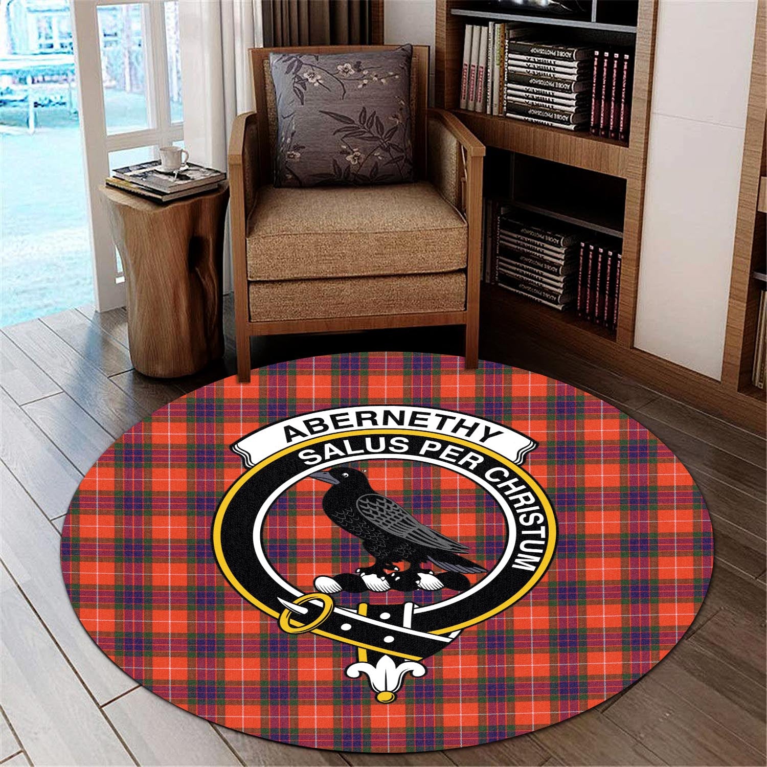 Abernethy Tartan Round Rug with Family Crest - Tartanvibesclothing