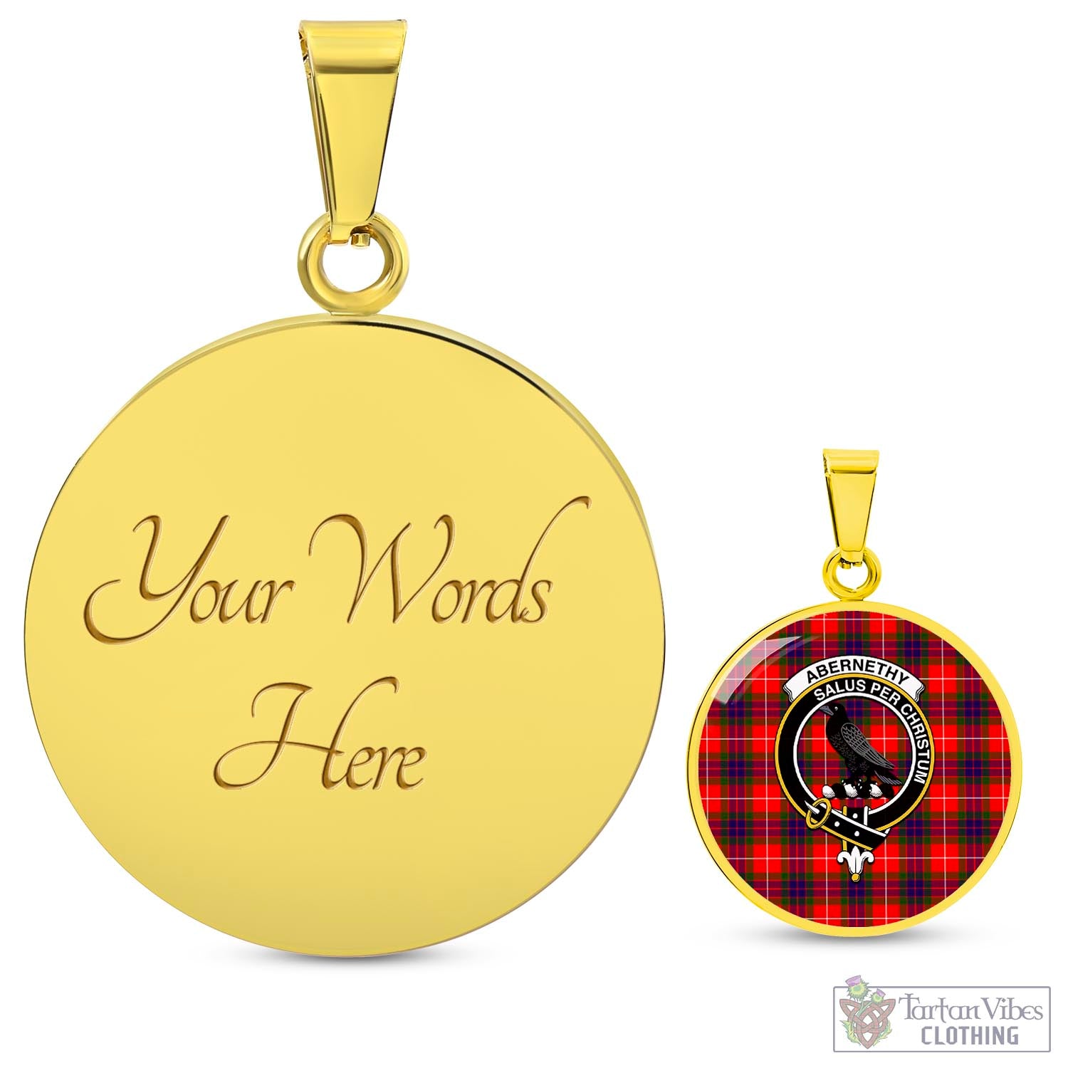 Tartan Vibes Clothing Abernethy Tartan Circle Necklace with Family Crest