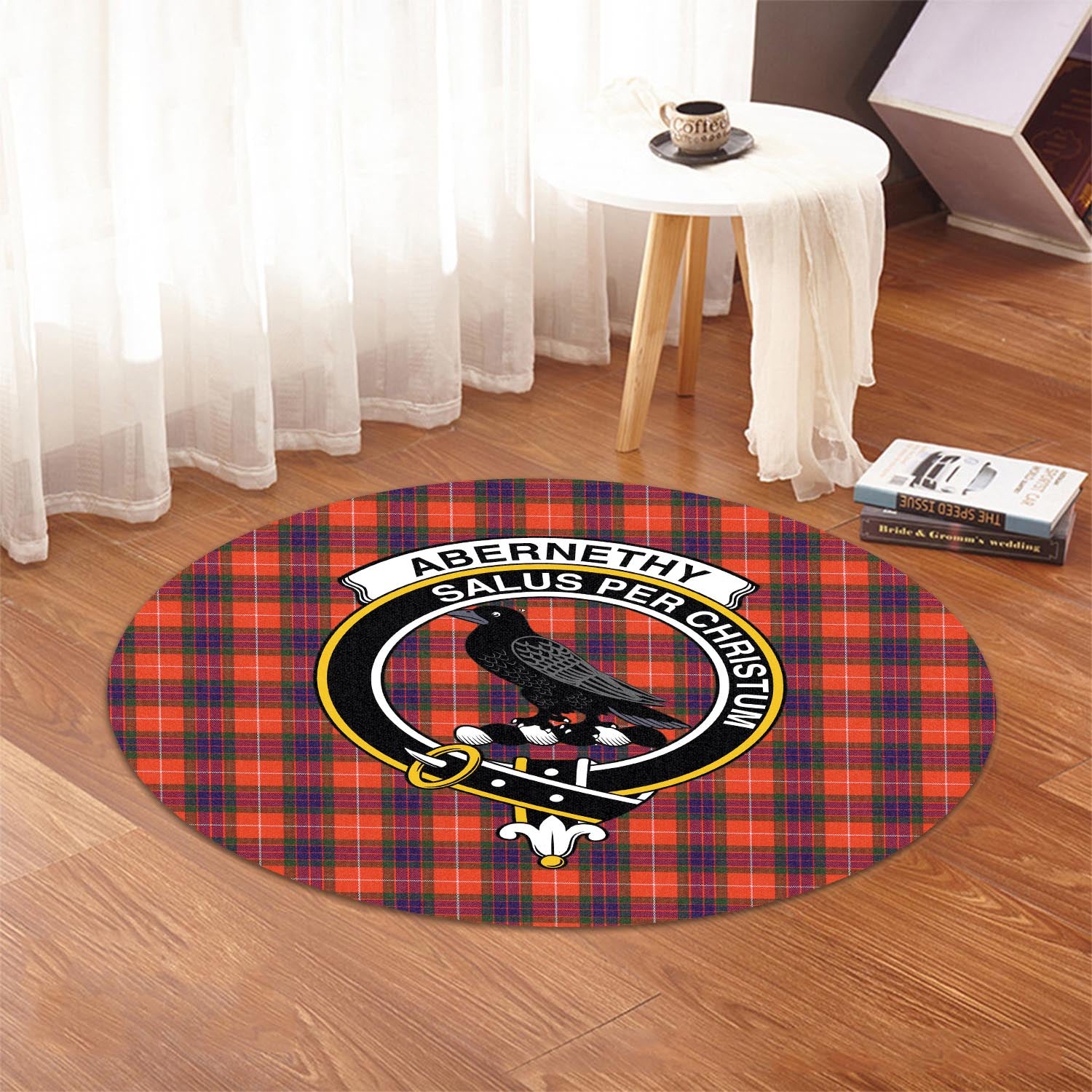 Abernethy Tartan Round Rug with Family Crest - Tartanvibesclothing