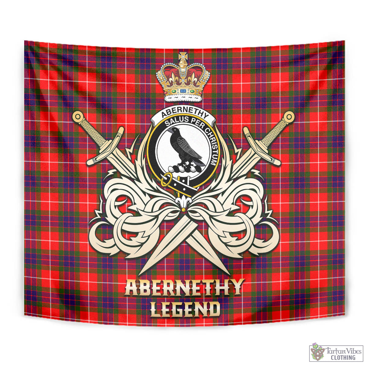 Tartan Vibes Clothing Abernethy Tartan Tapestry with Clan Crest and the Golden Sword of Courageous Legacy