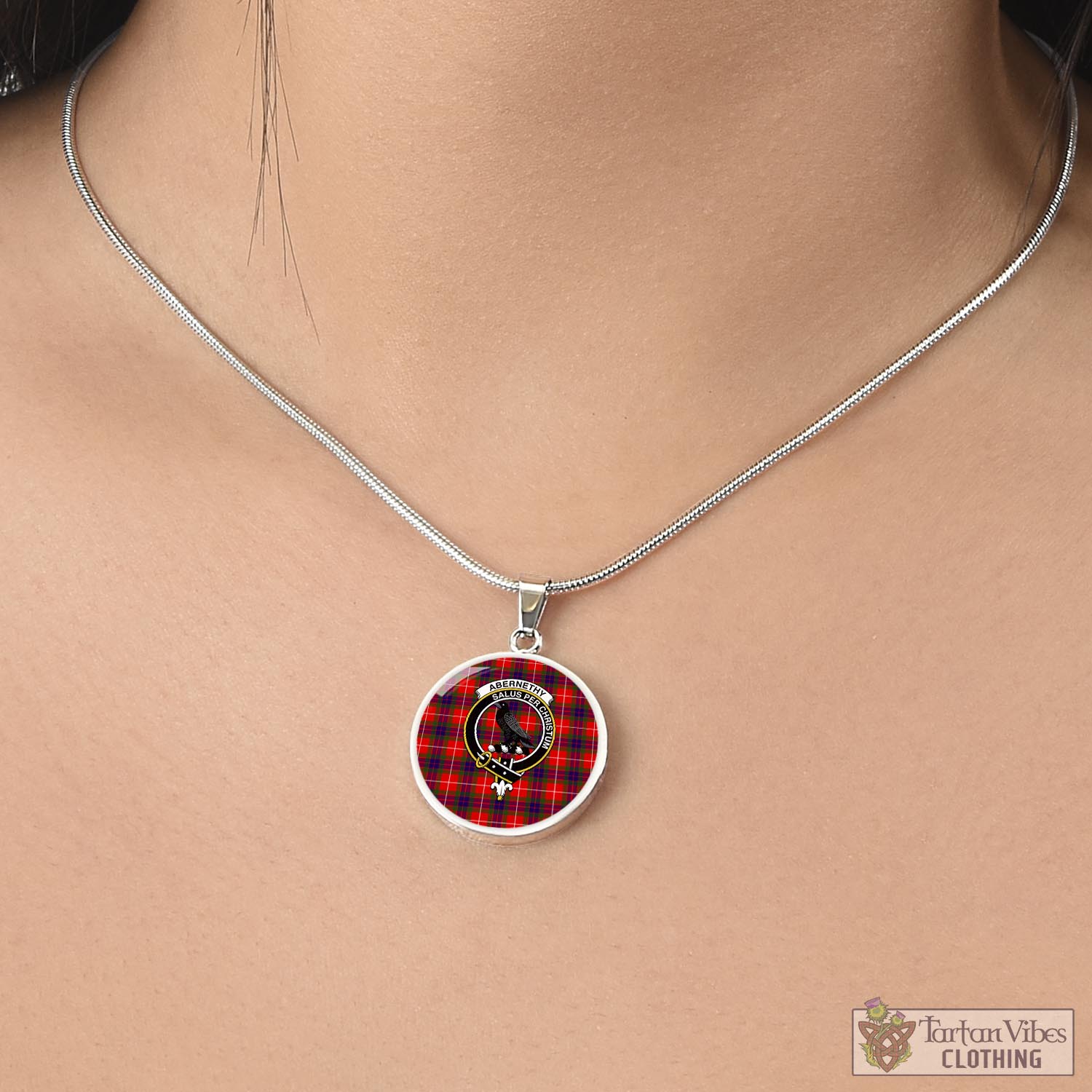 Tartan Vibes Clothing Abernethy Tartan Circle Necklace with Family Crest