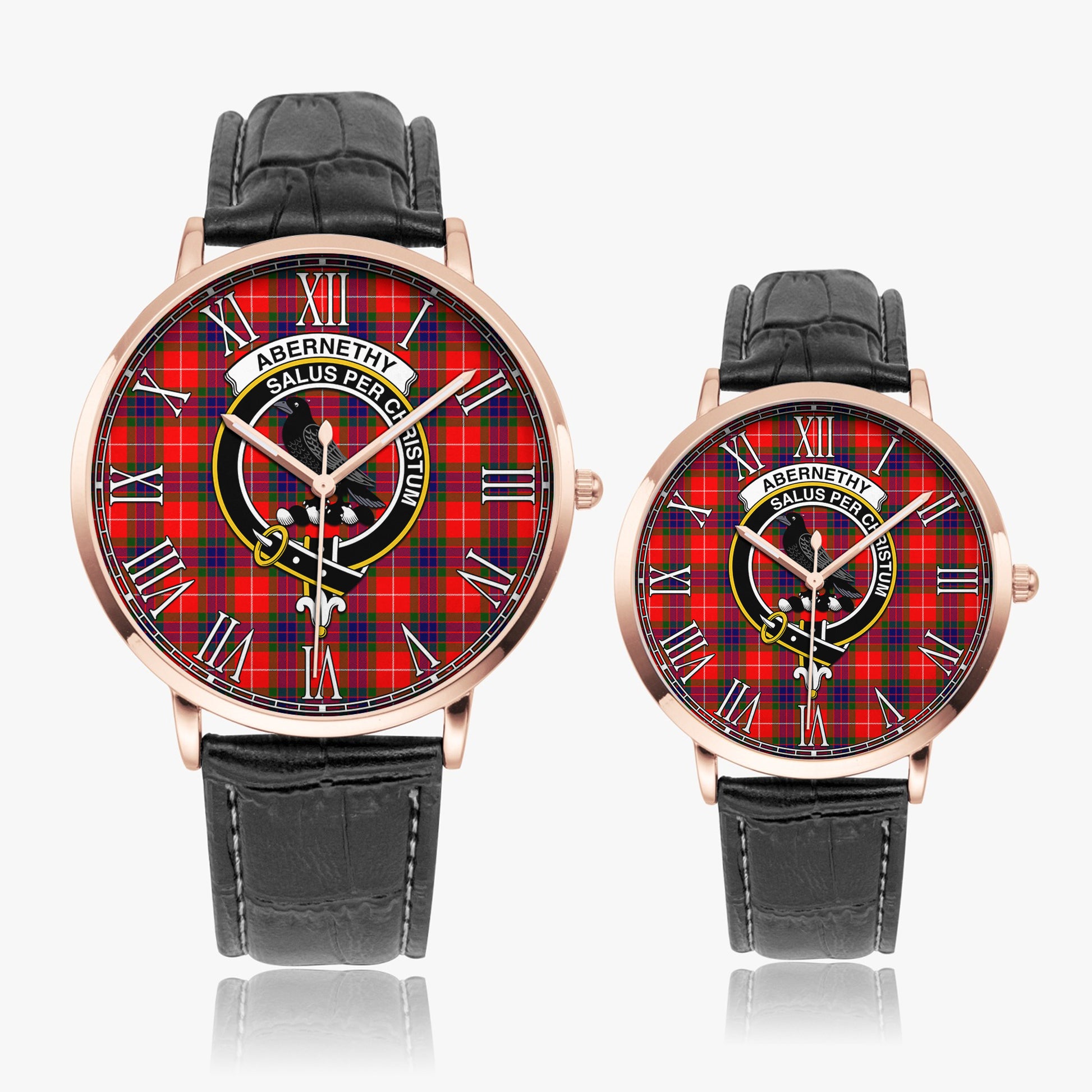 Abernethy Tartan Family Crest Leather Strap Quartz Watch - Tartanvibesclothing