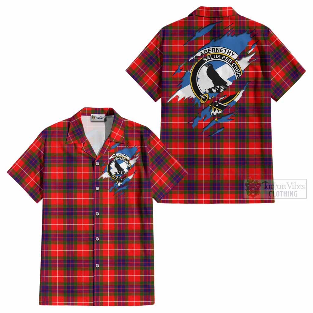 Abernethy Clan Crest In Me Tartan Cotton Hawaiian Shirt Scotland Flag Style