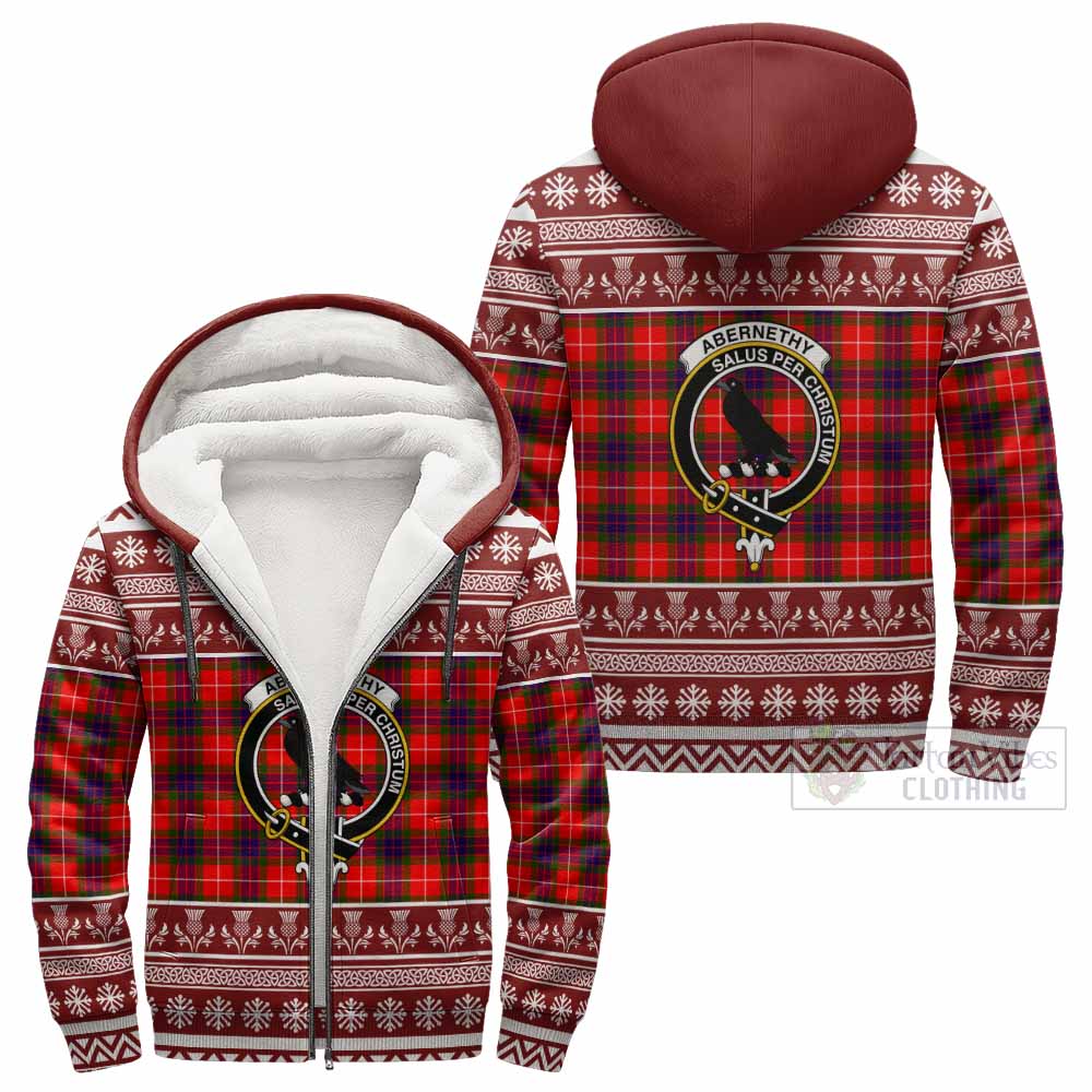 Abernethy Clan Tartan Christmas Fleece Hoodie with Family Crest - Tartan Vibes Clothing