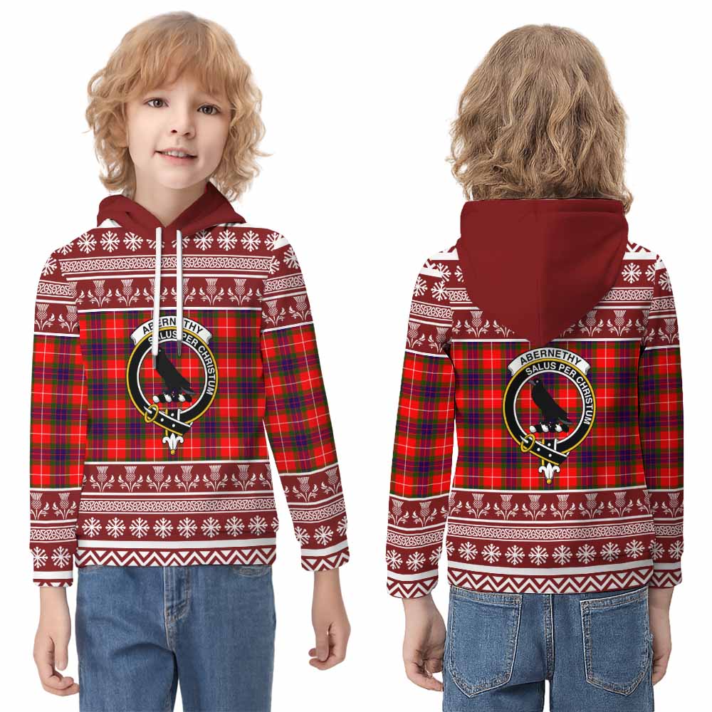 Abernethy Clan Tartan Christmas Kid Hoodie with Family Crest - Tartan Vibes Clothing