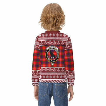 Abernethy Clan Tartan Christmas Kid Ugly Sweatshirt with Family Crest - Tartan Vibes Clothing