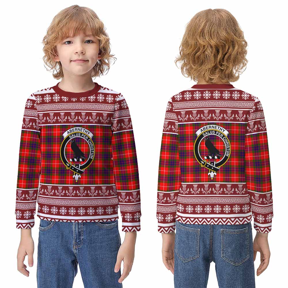Abernethy Clan Tartan Christmas Kid Ugly Sweatshirt with Family Crest - Tartan Vibes Clothing