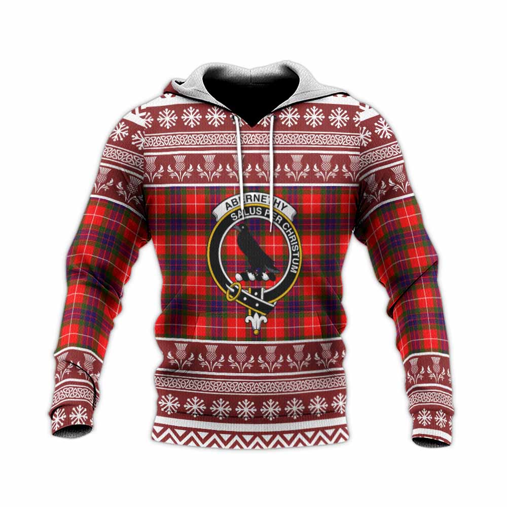 Abernethy Clan Tartan Christmas Knitted Hoodie with Family Crest - Tartan Vibes Clothing