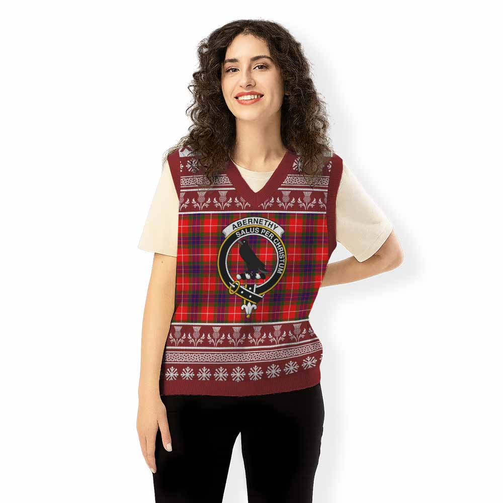 Abernethy Clan Tartan Christmas Knitted V-Neck Vest with Family Crest - Tartan Vibes Clothing