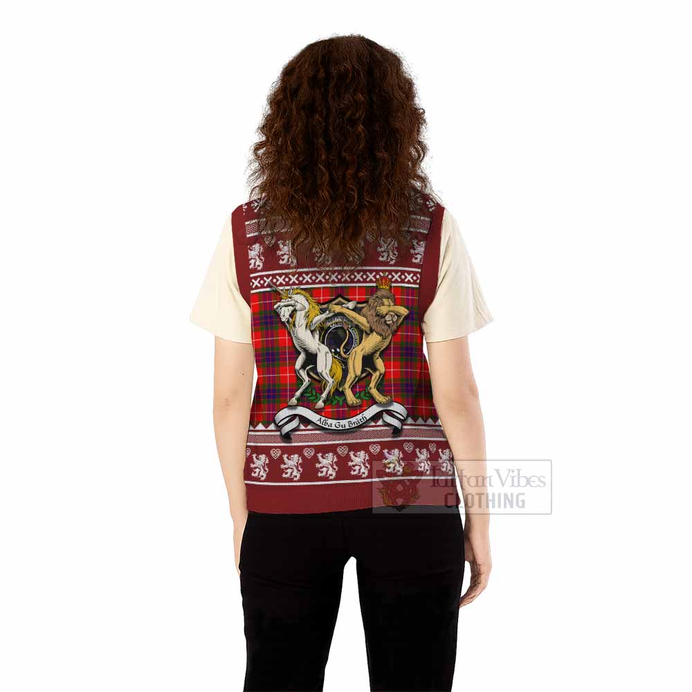 Abernethy Clan Tartan Crest Christmas Knitted V-Neck Vest Coat of Arms Funny Style - Tartan Vibes Clothing