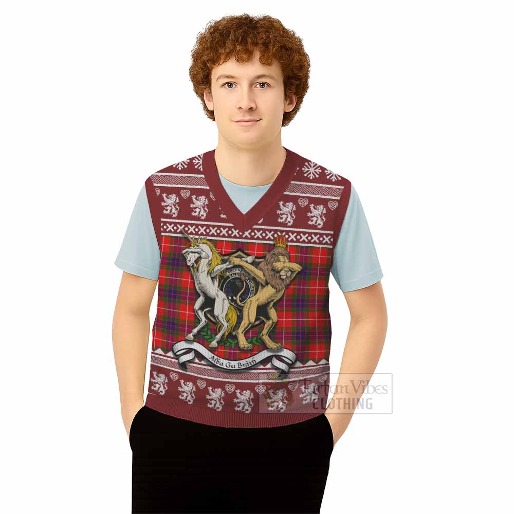 Abernethy Clan Tartan Crest Christmas Knitted V-Neck Vest Coat of Arms Funny Style - Tartan Vibes Clothing