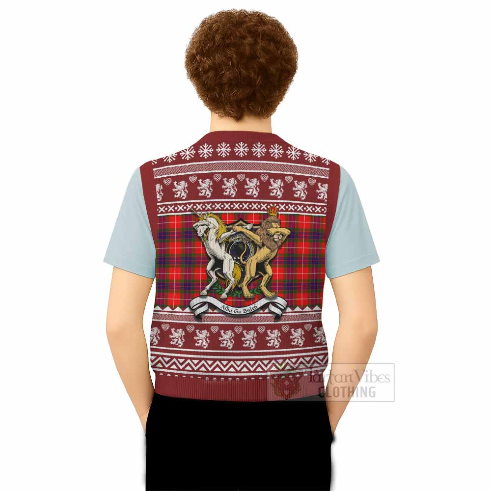 Abernethy Clan Tartan Crest Christmas Knitted V-Neck Vest Coat of Arms Funny Style - Tartan Vibes Clothing