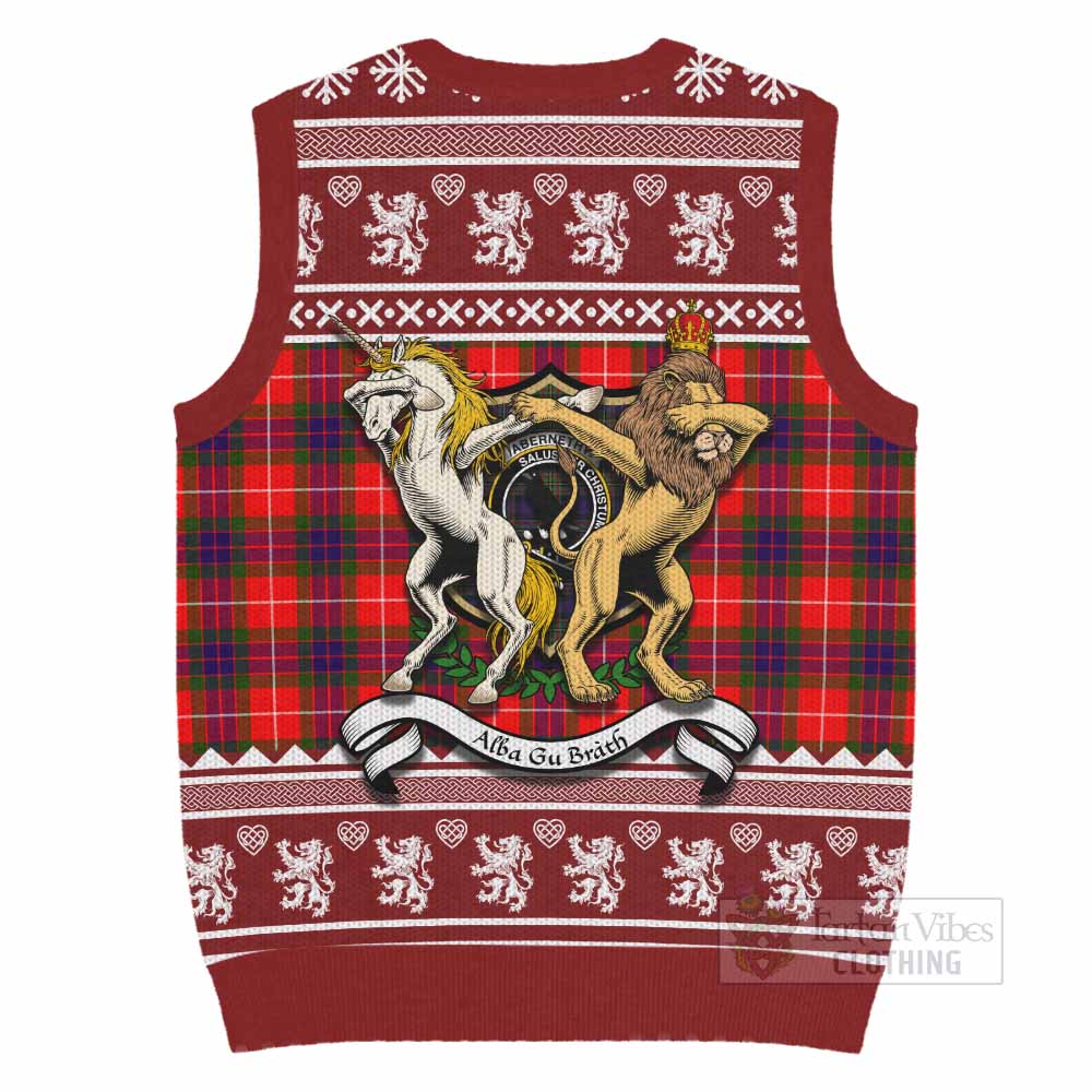 Abernethy Clan Tartan Crest Christmas Knitted V-Neck Vest Coat of Arms Funny Style - Tartan Vibes Clothing