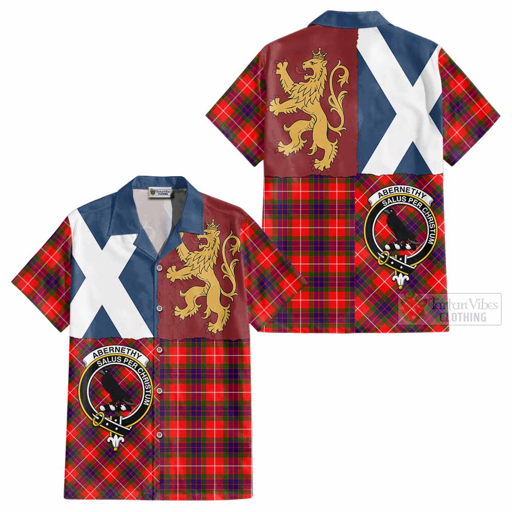 Abernethy Crest Tartan Cotton Hawaiian Shirt with Lion Rampant Saltire Style - Tartan Vibes Clothing