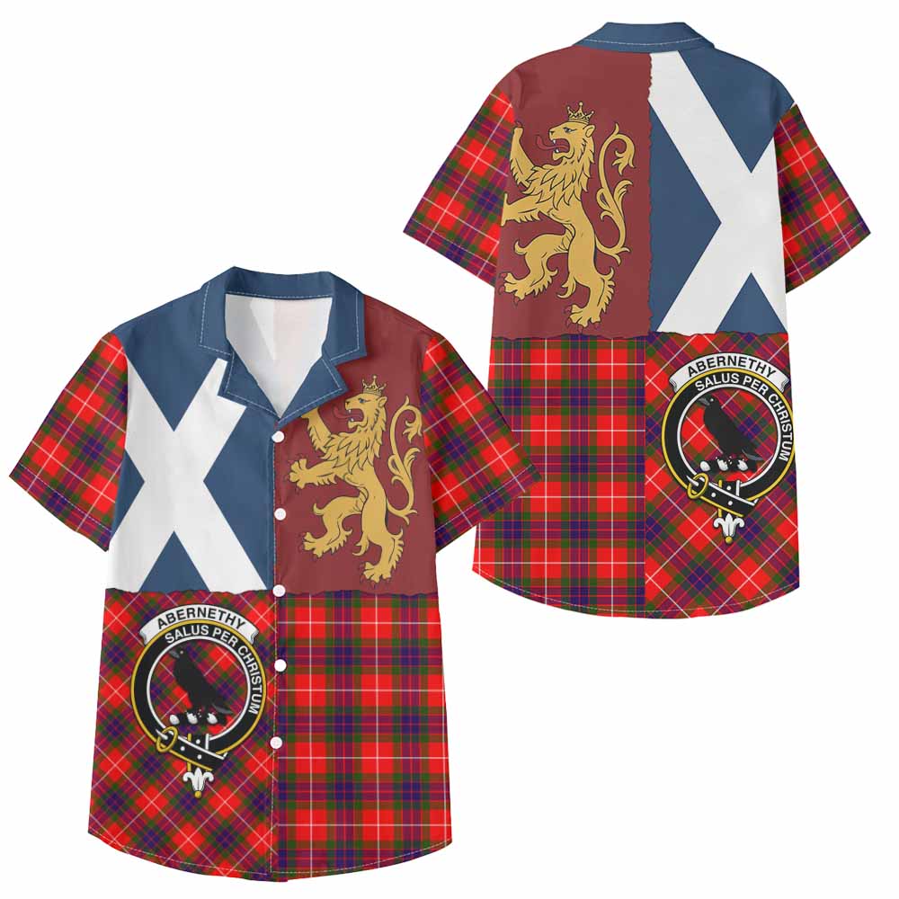 Abernethy Crest Tartan Kid Hawaiian Shirt with Lion Rampant Saltire Style - Tartan Vibes Clothing