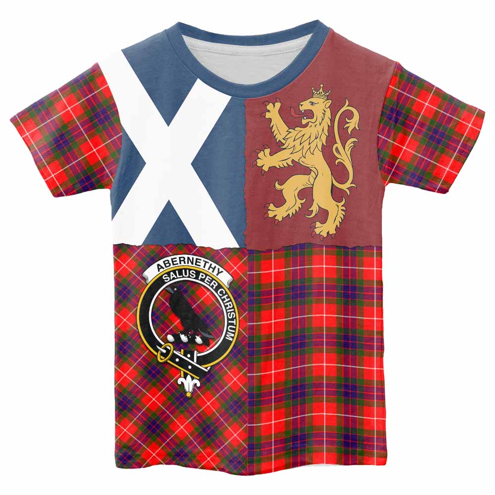 Abernethy Crest Tartan Kid T-shirt with Lion Rampant Saltire Style - Tartan Vibes Clothing