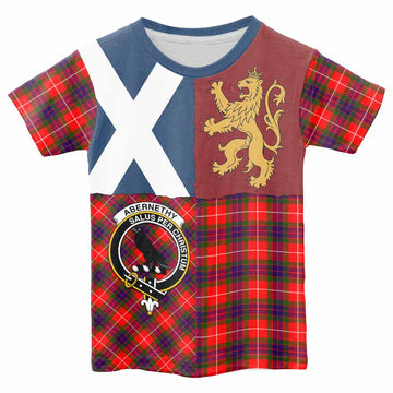 Abernethy Crest Tartan Kid T-shirt with Lion Rampant Saltire Style - Tartan Vibes Clothing