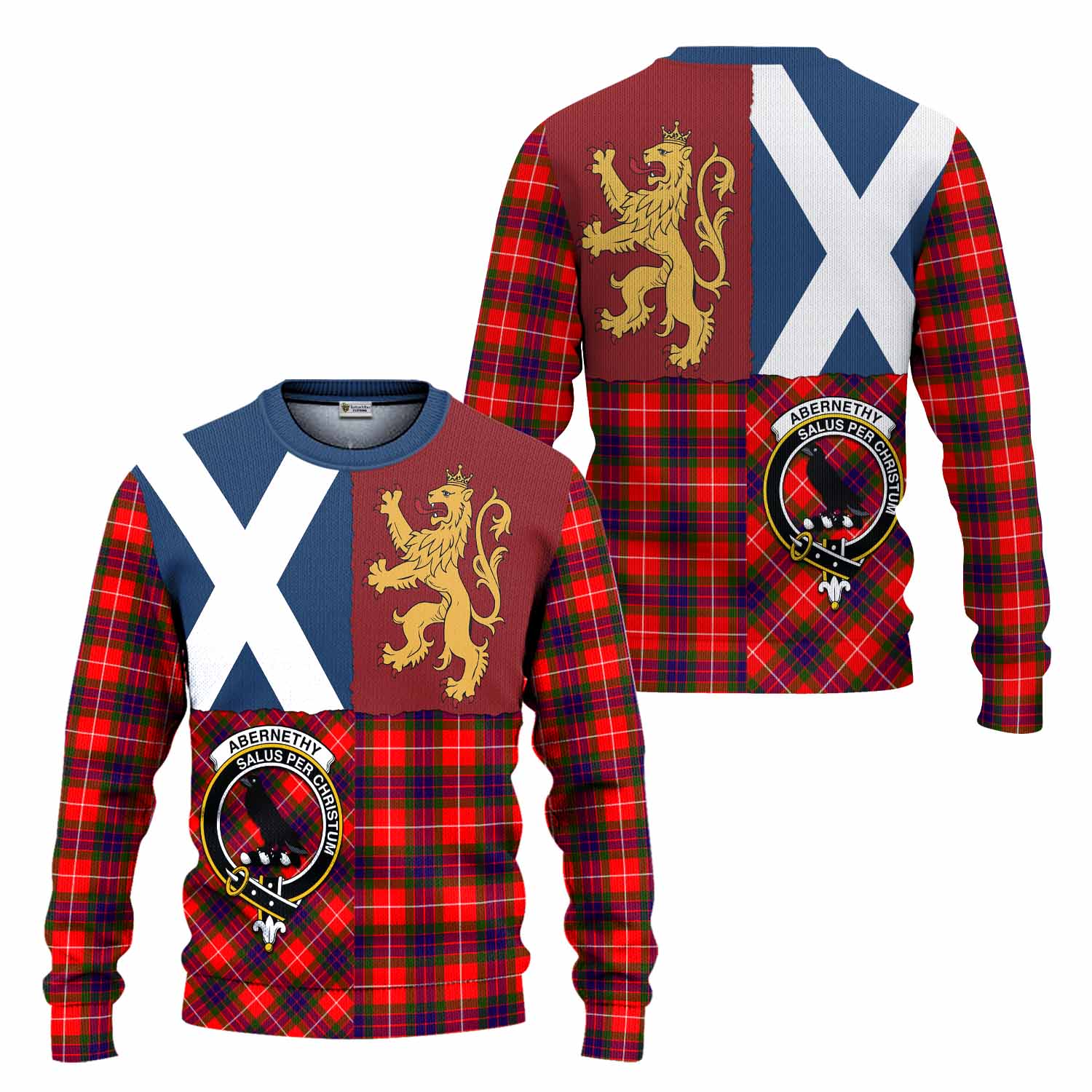 Abernethy Crest Tartan Knitted Sweater with Lion Rampant Saltire Style
