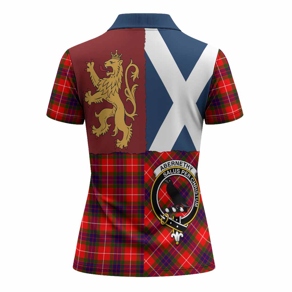 Abernethy Crest Tartan Women Polo Shirt with Lion Rampant Saltire Style