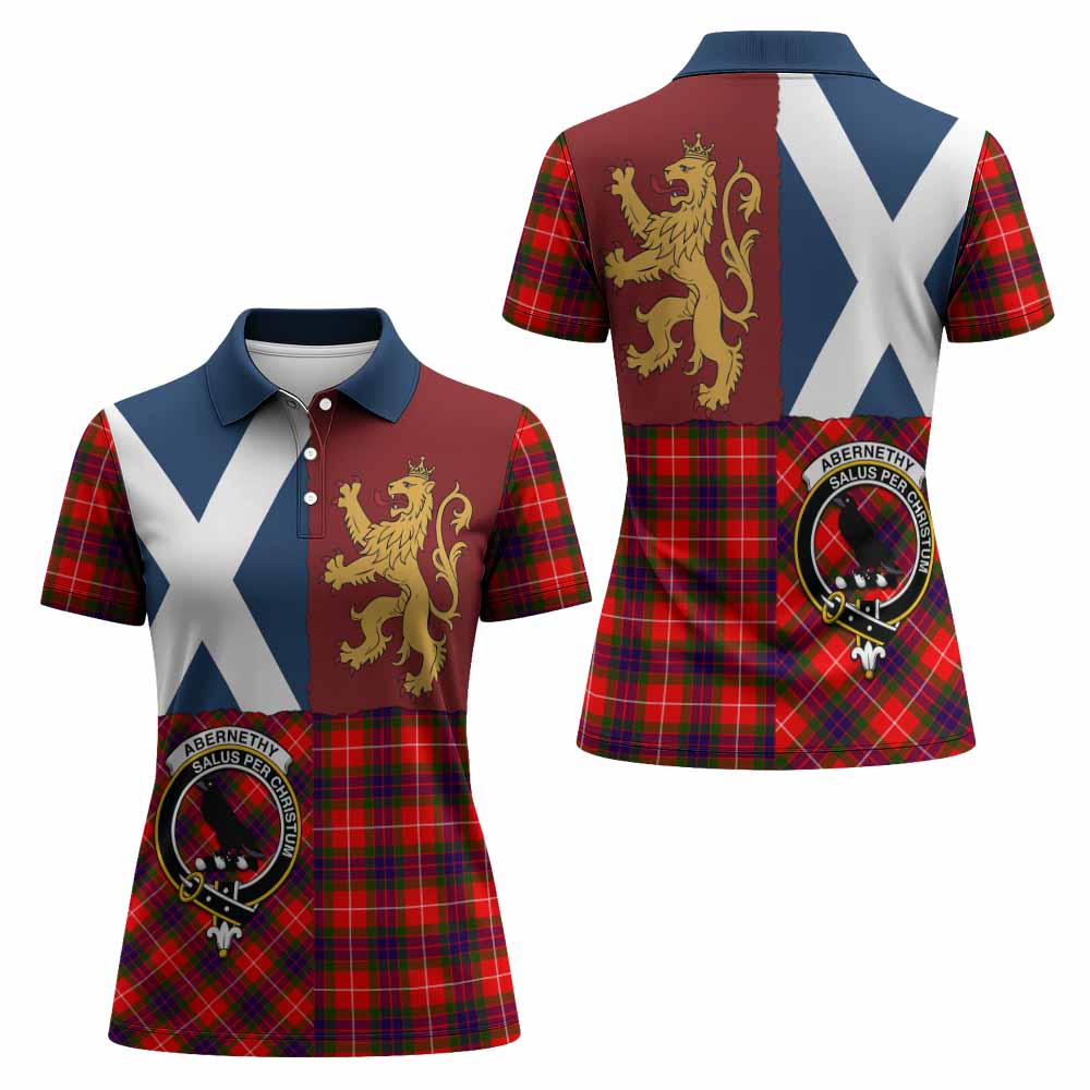 Abernethy Crest Tartan Women Polo Shirt with Lion Rampant Saltire Style