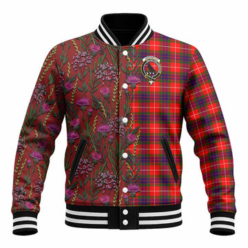 Abernethy Family Crest Tartan Baseball Jacket Scottish Thistle Flower Pattern Half Style - Tartan Vibes Clothing