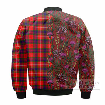 Abernethy Family Crest Tartan Bomber Jacket Scottish Thistle Flower Pattern Half Style - Tartan Vibes Clothing