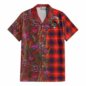 Abernethy Family Crest Tartan Cotton Hawaiian Shirt Scottish Thistle Flower Pattern Half Style - Tartan Vibes Clothing