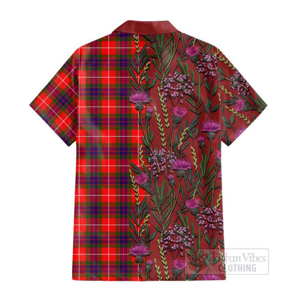 Abernethy Family Crest Tartan Cotton Hawaiian Shirt Scottish Thistle Flower Pattern Half Style - Tartan Vibes Clothing
