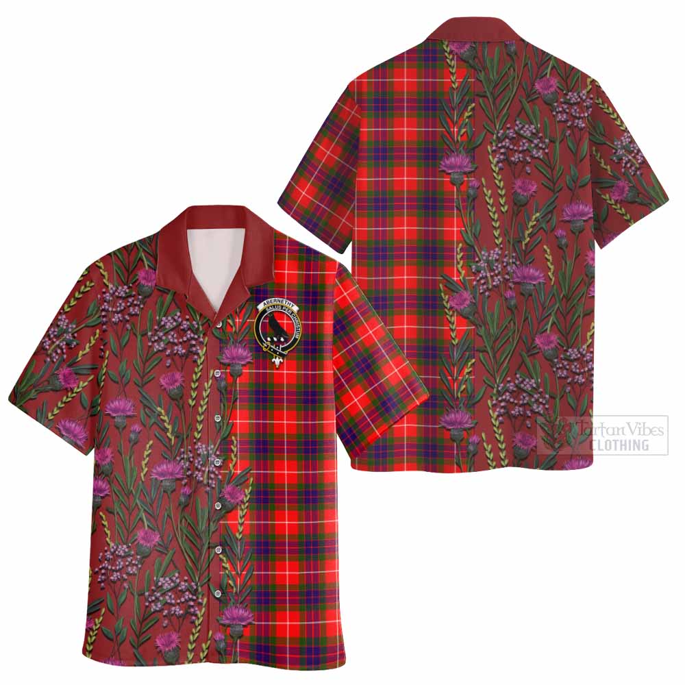 Abernethy Family Crest Tartan Hawaiian Shirt Scottish Thistle Flower Pattern Half Style - Tartan Vibes Clothing