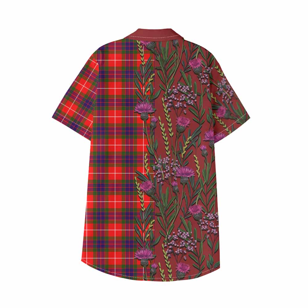 Abernethy Family Crest Tartan Kid Hawaiian Shirt Scottish Thistle Flower Pattern Half Style - Tartan Vibes Clothing