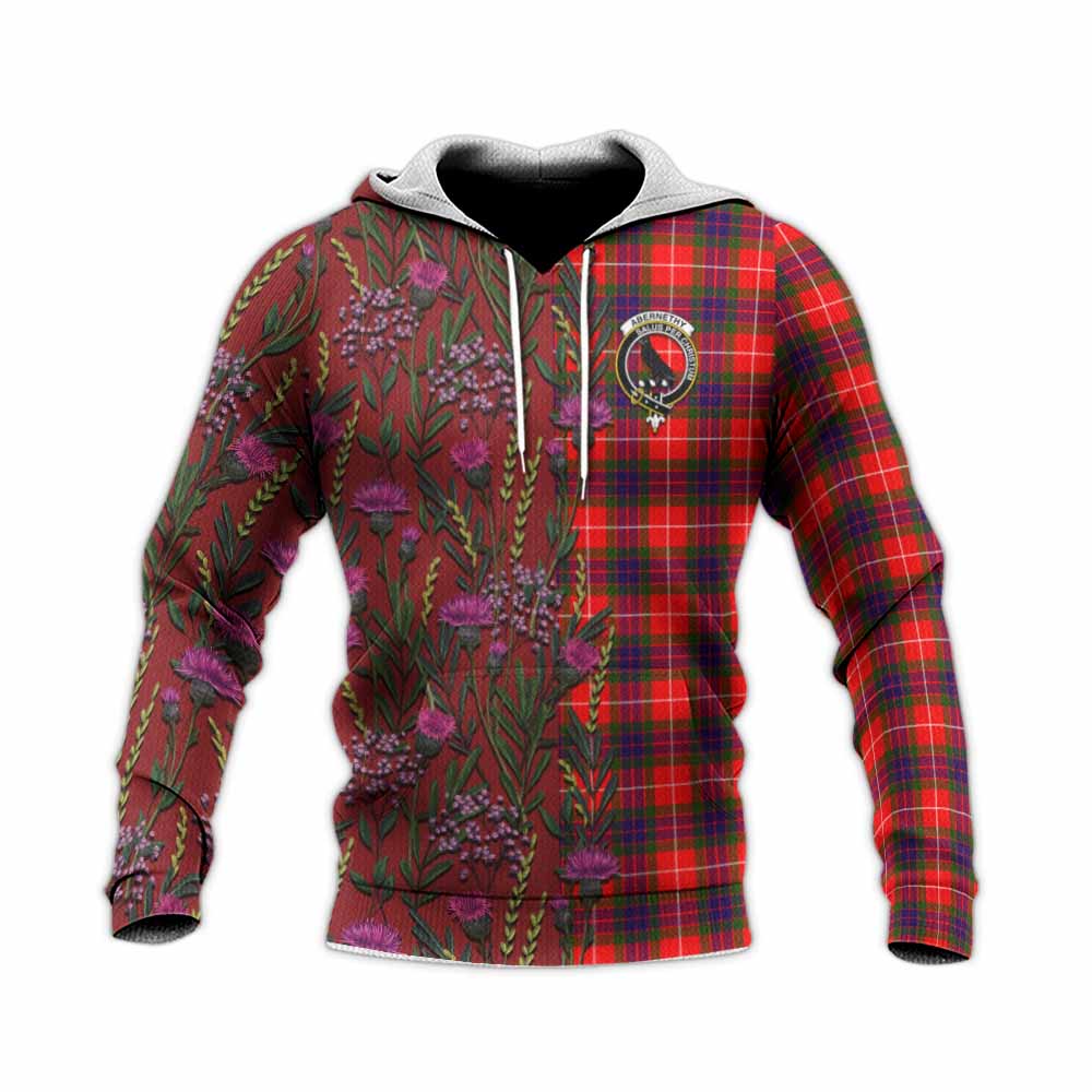 Abernethy Family Crest Tartan Knitted Hoodie Scottish Thistle Flower Pattern Half Style - Tartan Vibes Clothing