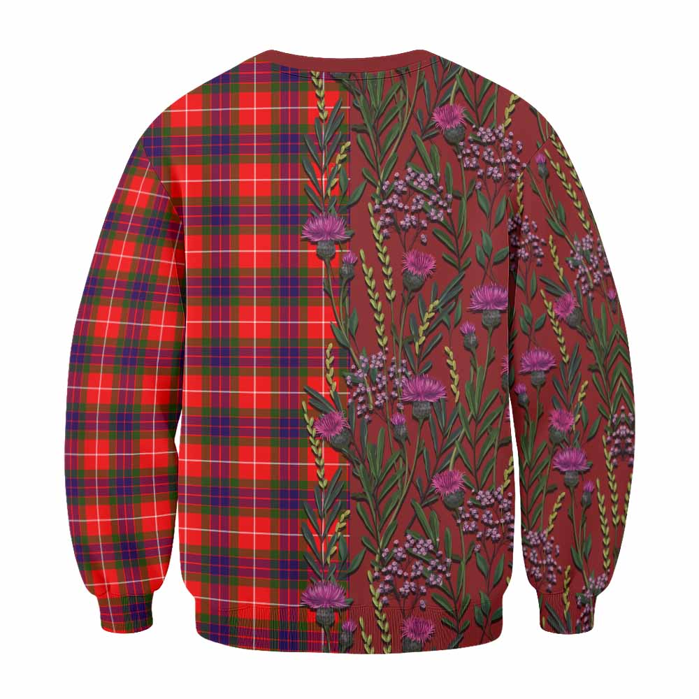 Abernethy Family Crest Tartan Sweatshirt Scottish Thistle Flower Pattern Half Style - Tartan Vibes Clothing