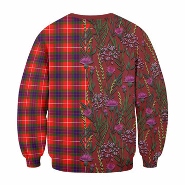 Abernethy Family Crest Tartan Sweatshirt Scottish Thistle Flower Pattern Half Style - Tartan Vibes Clothing