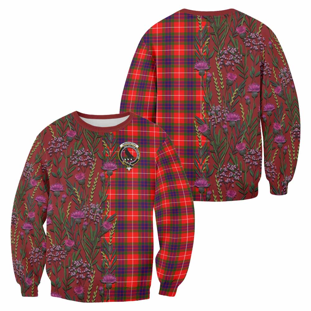 Abernethy Family Crest Tartan Sweatshirt Scottish Thistle Flower Pattern Half Style - Tartan Vibes Clothing