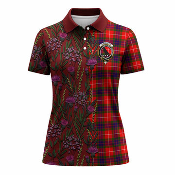 Abernethy Family Crest Tartan Women Polo Shirt Scottish Thistle Flower Pattern Half Style - Tartan Vibes Clothing