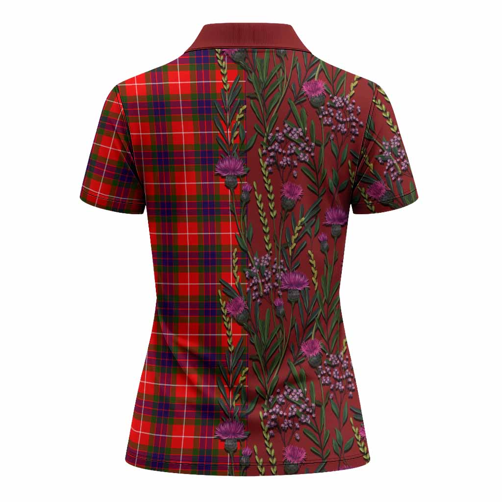 Abernethy Family Crest Tartan Women Polo Shirt Scottish Thistle Flower Pattern Half Style - Tartan Vibes Clothing