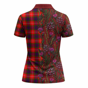 Abernethy Family Crest Tartan Women Polo Shirt Scottish Thistle Flower Pattern Half Style - Tartan Vibes Clothing