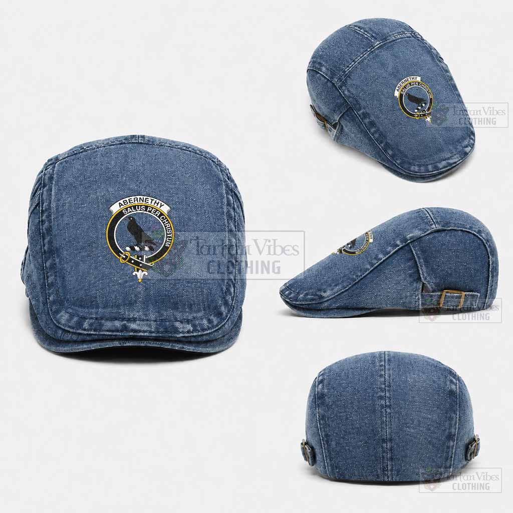 Abernethy Scottish Clan Crest Washed Flat Cap - Unisex Jeff Cap One Size (Adjustable) Medium Blue - Tartan Vibes Clothing