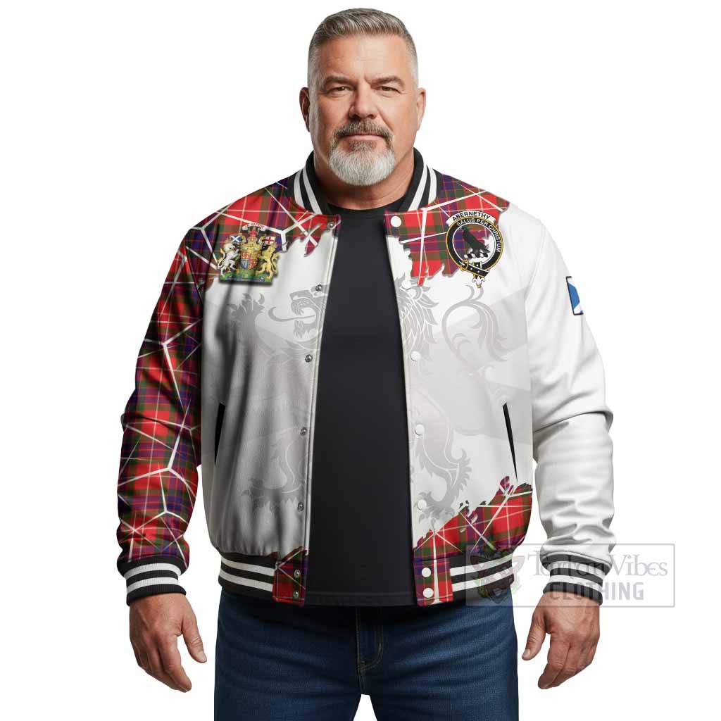 Abernethy Tartan Baseball Jacket with Family Crest and Lion Rampant Grunge Style