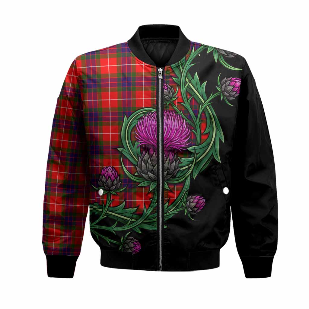 Abernethy Tartan Bomber Jacket Resilient Scottish Thistle Unisex Black - Tartan Vibes Clothing