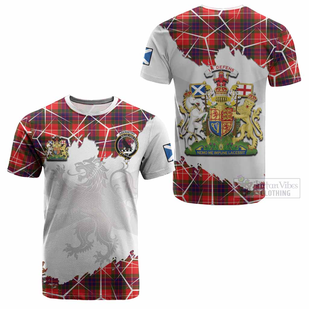 Abernethy Tartan Cotton T-shirt with Family Crest and Lion Rampant Grunge Style