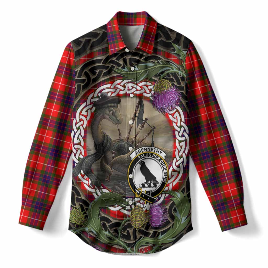 Abernethy Tartan Crest Bagpipe Nessie Women Casual Shirt Scottish Loch Ness Monster Celtic Thistle