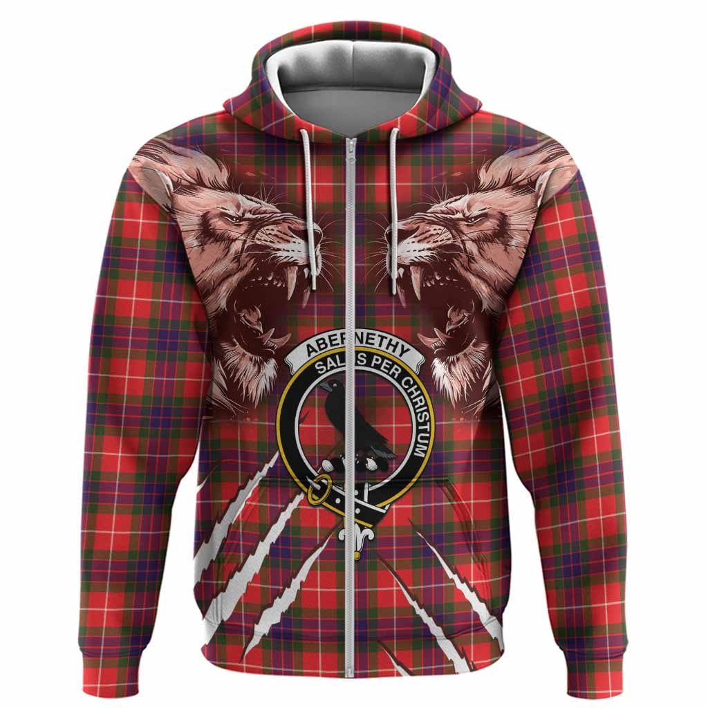 Abernethy Tartan Crest Hoodie Ferocious Lion Style