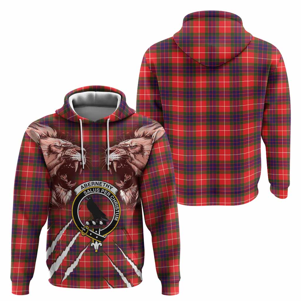 Abernethy Tartan Crest Hoodie Ferocious Lion Style