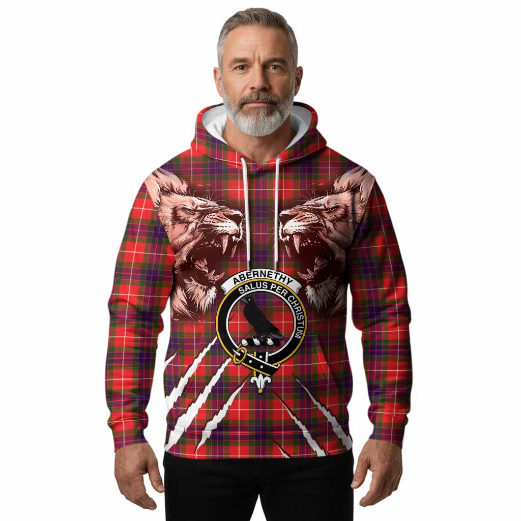 Abernethy Tartan Crest Hoodie Ferocious Lion Style