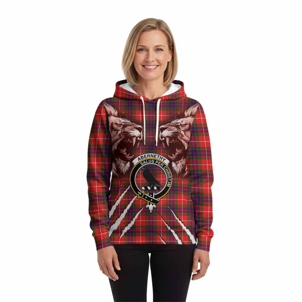 Abernethy Tartan Crest Hoodie Ferocious Lion Style