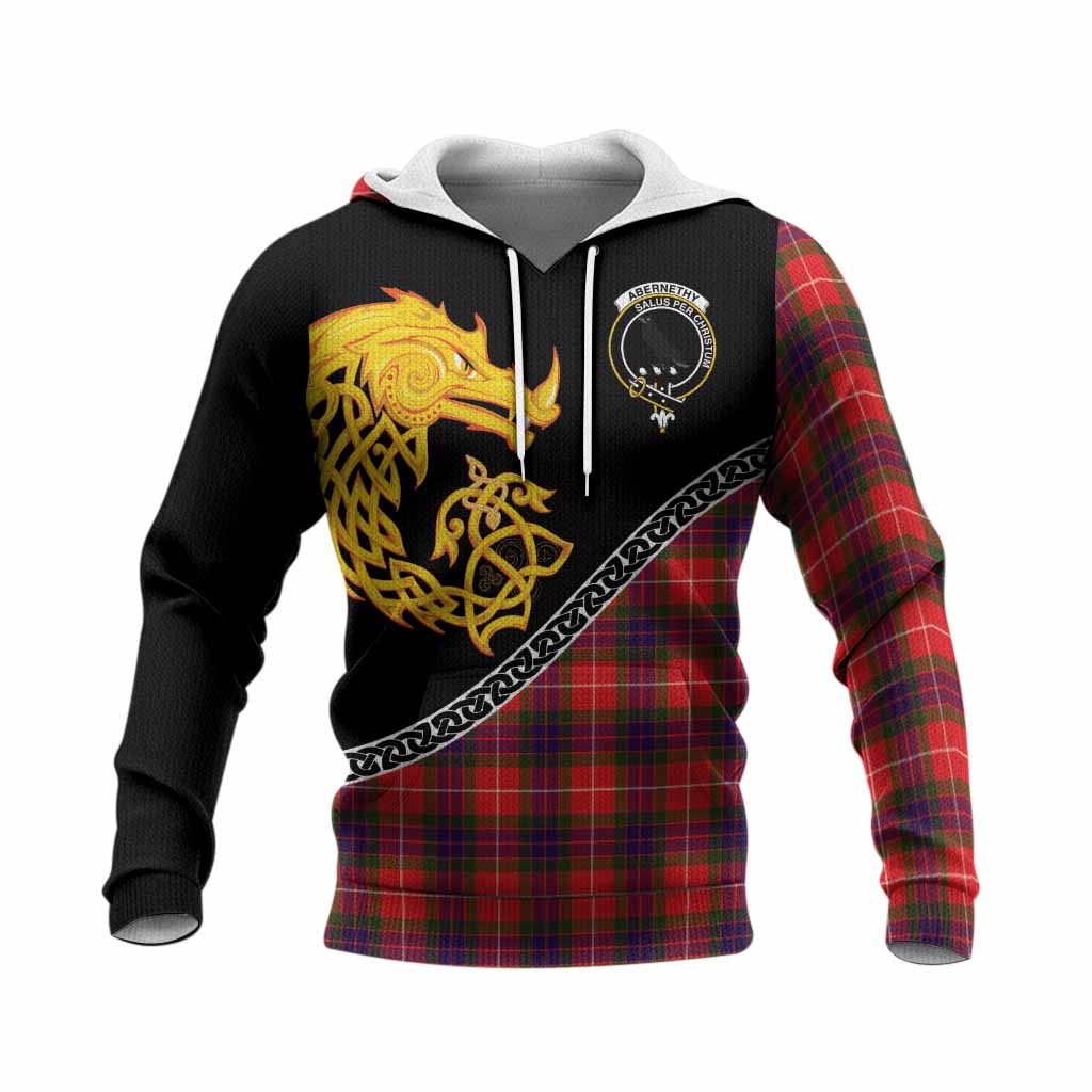 Abernethy Tartan Crest Knitted Hoodie Legendary Dragon Knot Half Style