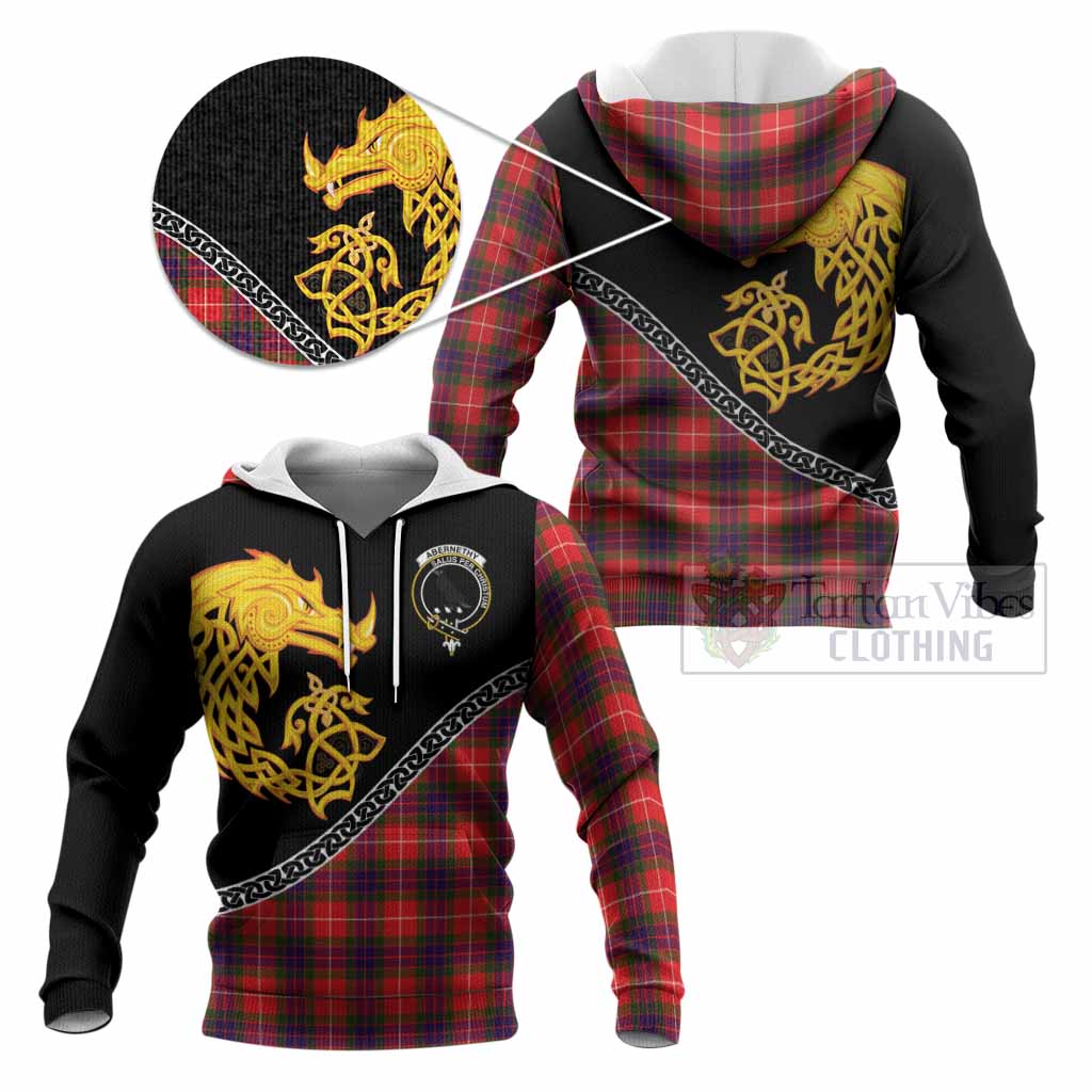 Abernethy Tartan Crest Knitted Hoodie Legendary Dragon Knot Half Style