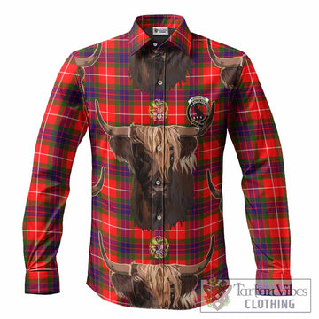 Abernethy Tartan Crest Long Sleeve Button Shirts Scotland Heilan Coo Tartan Seamless Style